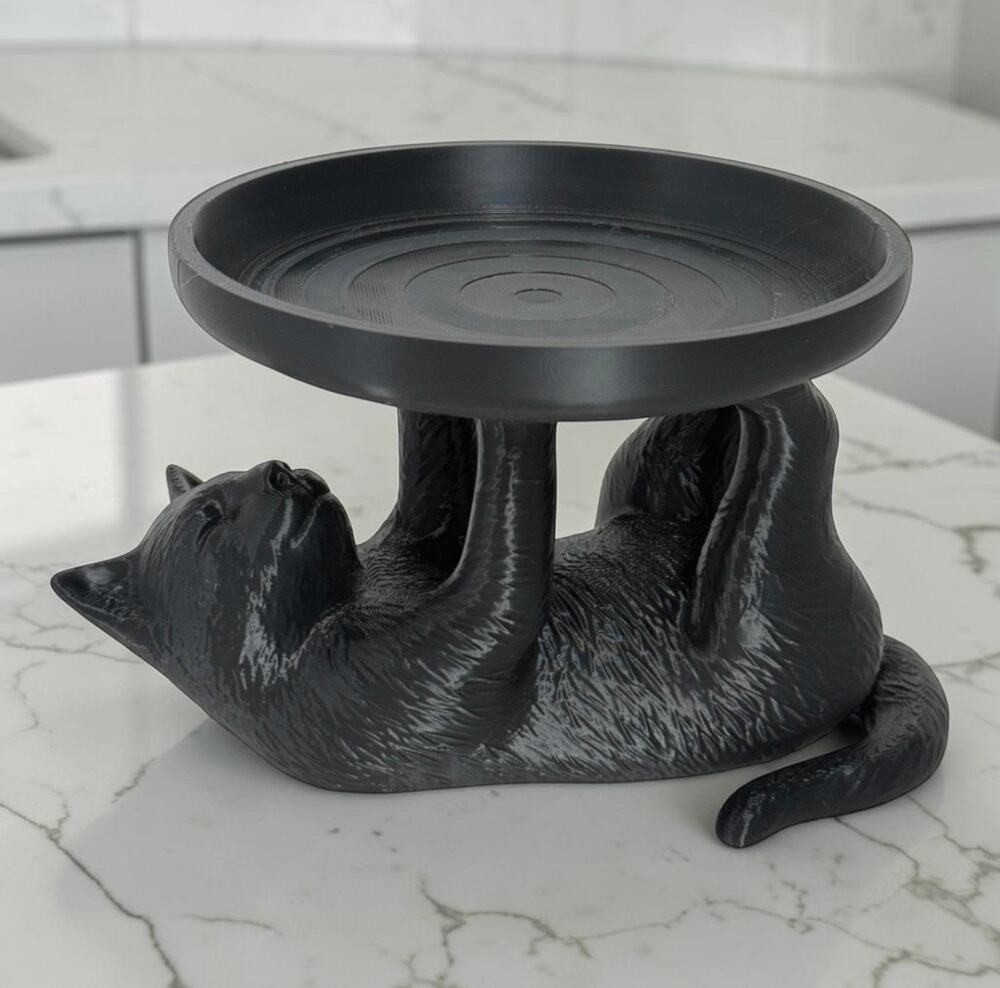 Black Cat Shaped Plastic Goth Novelty Animal Round Pet Theme Decor Tray